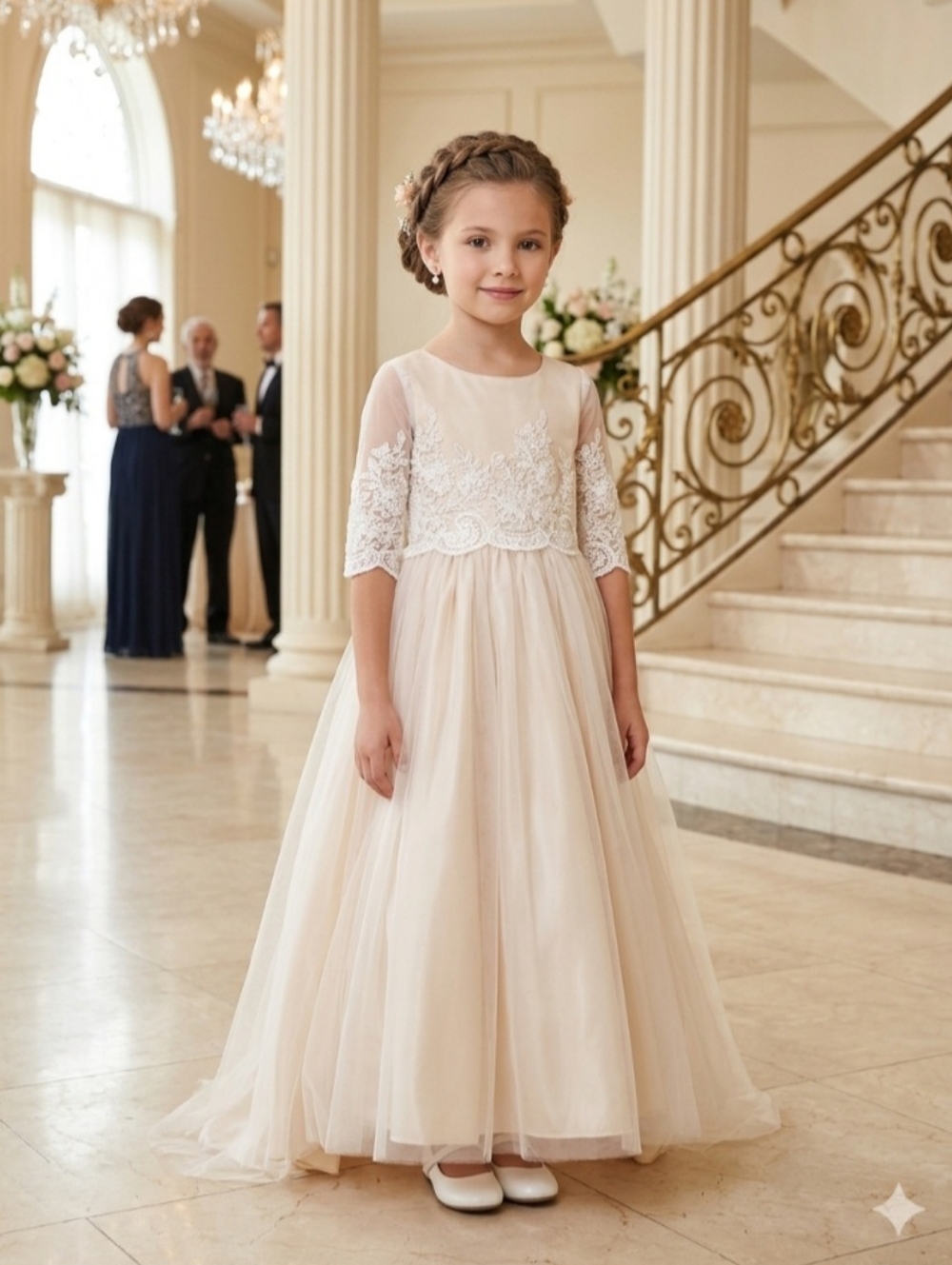 Charming Lace Kids Formal Dress in Cream